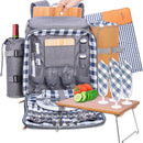Family Picnic Backpack for 4 - Picnic Backpack for 4 with Folding Table, Insulated Cooler Compartment, Wine Holder, Waterproof Picnic Bag with Blanket and Complete Cutlery Picnic Set - Gray