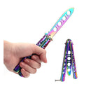 Butterfly Training Knife 21 cm, Rainbow Metal Practice Tool Folding Flip Training Tool Violet