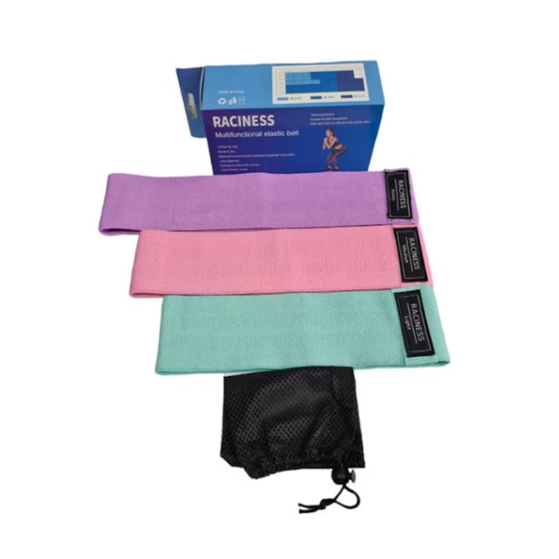 Raciness Set of 3 Fabric Booty Bands For Exercise Training With Carry Bag