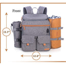 Family Picnic Backpack for 4 - Picnic Backpack for 4 with Folding Table, Insulated Cooler Compartment, Wine Holder, Waterproof Picnic Bag with Blanket and Complete Cutlery Picnic Set - Gray