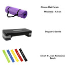FitCore Essentials Pack ( Mat + Stepper + 5 Resistance Bands )