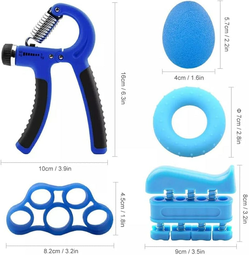 Strong Grip Training Kit, Adjustable Hand Grip Exercise, Handle, Forearm Booster, Hand Juicer Power Handle Braces Strength Training Hand Straighteners (5 Pieces, Blue)