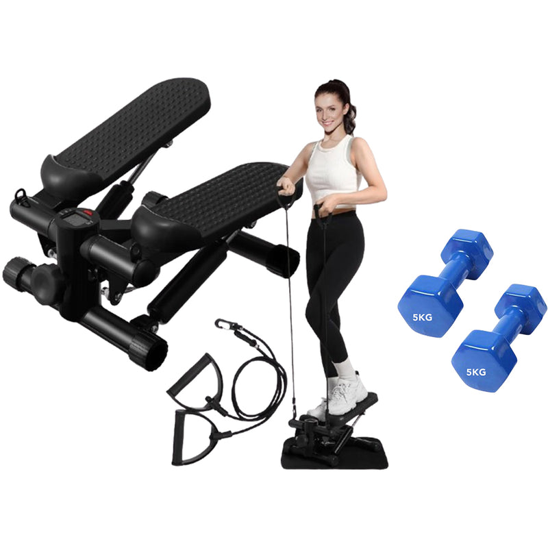 Mini Stepper Exercise Machine With Set of Dumbbells Vinyl Blue