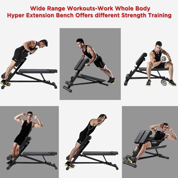 YOLEO Adjustable Weight Bench- 500lbs Utility Bench for Full Body Workout; Multi Purpose Decline Fitness Bench Roman Chair; Sit Up Abs All-In-One Hyper Back Extension Exercise Bench