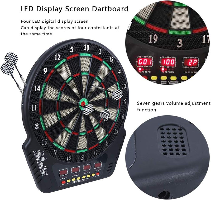 Electronic Dartboard, 4 LED Display Screen Automatic Scoring Dartboard with 6 Darts