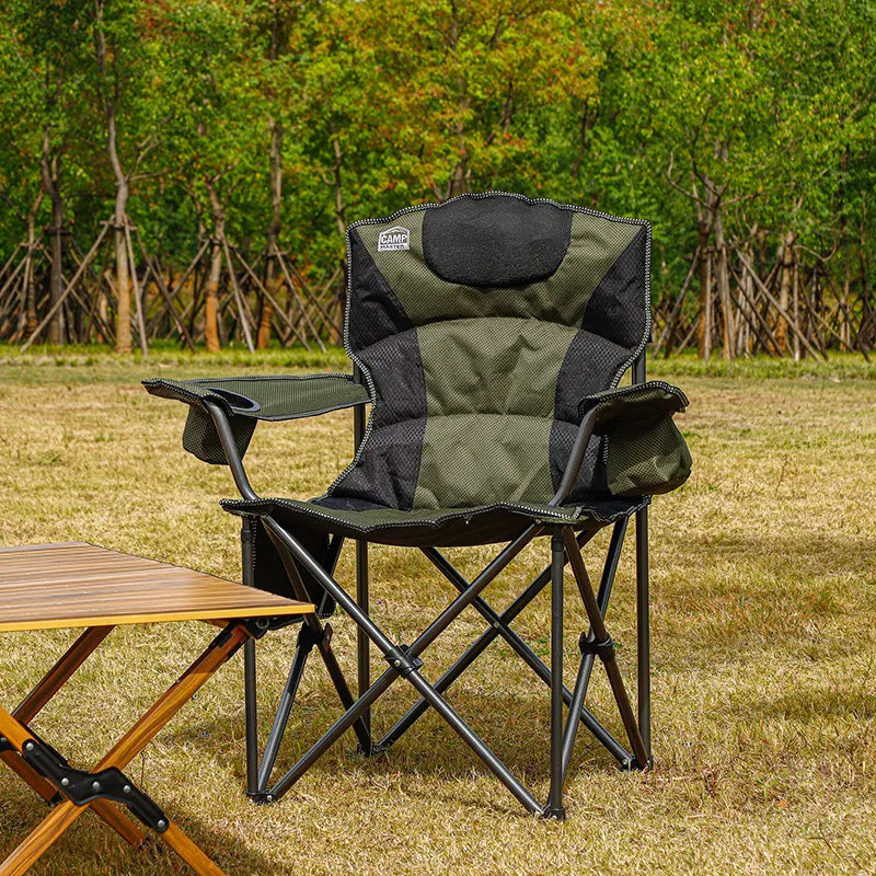 Campmaster Expedition Deluxe Camping Chair with Side Pocket Olive