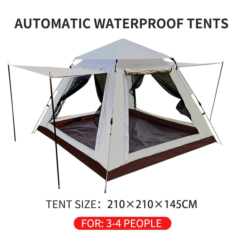 Outdoor Camping Tent, Automatic Pop-Up Waterproof Tent, 3-4 Person Family Camping Tent 210*210*145cm