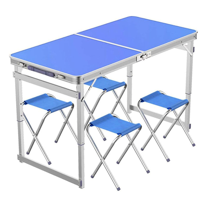 Outdoor Camping Picnic Folding Table With 4 Seats Stools Blue