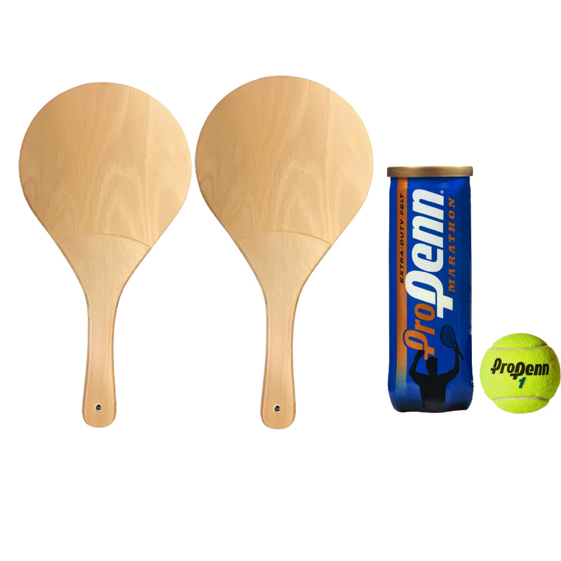 2 Pieces Ultimate Beach Wood Palette Racket Crafted For Professionals + Penn Pro Set of 3 Tennis Balls