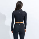 Quwati Women Power Long Sleeve Half Zip Crop Top