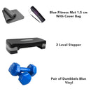 3 in 1 Home Gym Set – Fitness Mat With Cover Bag, Stepper 2 Level & Dumbbells