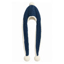Winter Cable Knit Fleece-Lined Trapper Hat with Pom-Poms
