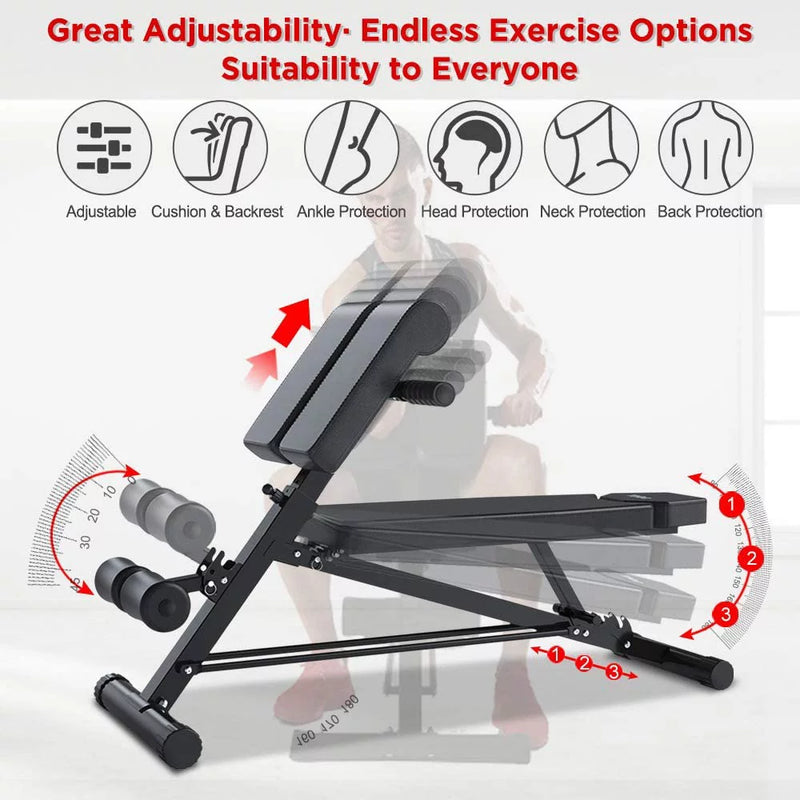 YOLEO Adjustable Weight Bench- Utility Bench for Full Body Workout; Multi Purpose Decline Fitness Bench Roman Chair; Sit Up Abs All-In-One Hyper Back Extension Exercise Bench