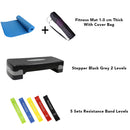 FlexPro Home Fitness Set ( Mat 1.0 cm + Stepper + 5 Resistance Bands )