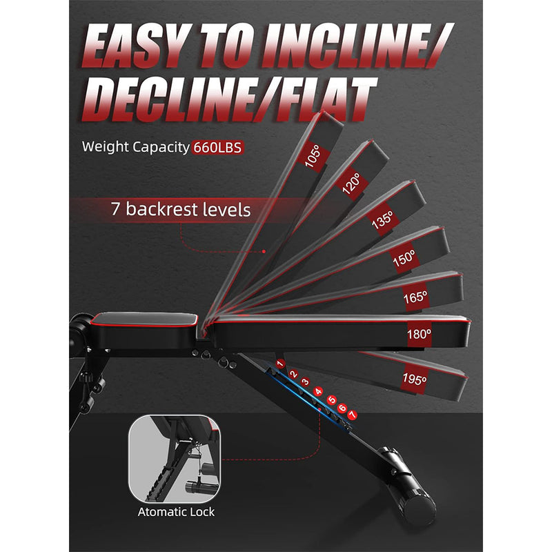 Yoleo Heavy Duty Adjustable Weight Bench - Weight Capacity 200 KG