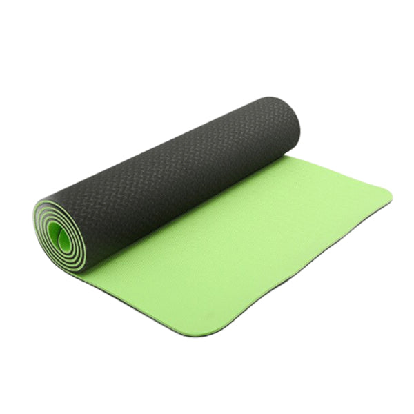 Yoga Mat Exercise Fitness TPE Eco Friendly Non Slip Dual Layer Green 0.6 cm With Handle Strap