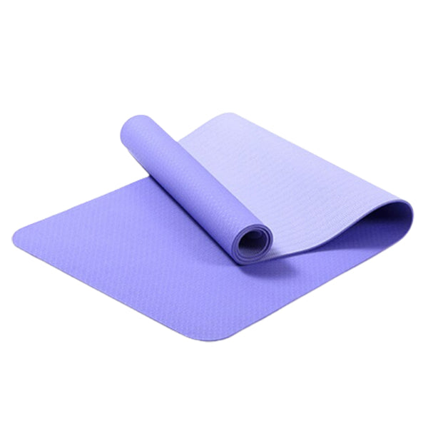 Yoga Mat Exercise Fitness TPE Eco Friendly Non Slip Dual Layer Purple 0.6 cm With Handle Strap