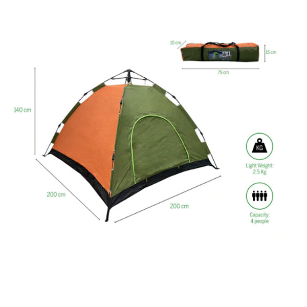 4 Person Pop Up Camping Tent - Orange - 2*2*1.4 m