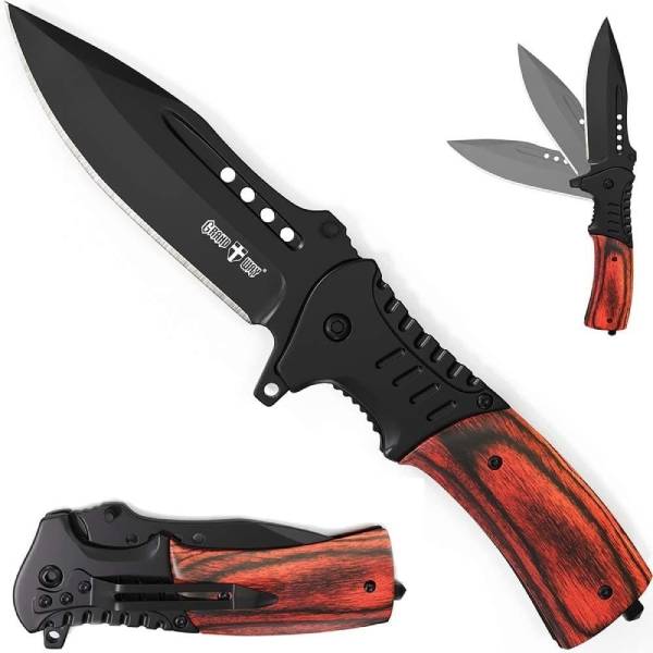 3-Blades Pocket Knife Blister Pack Wood Handle