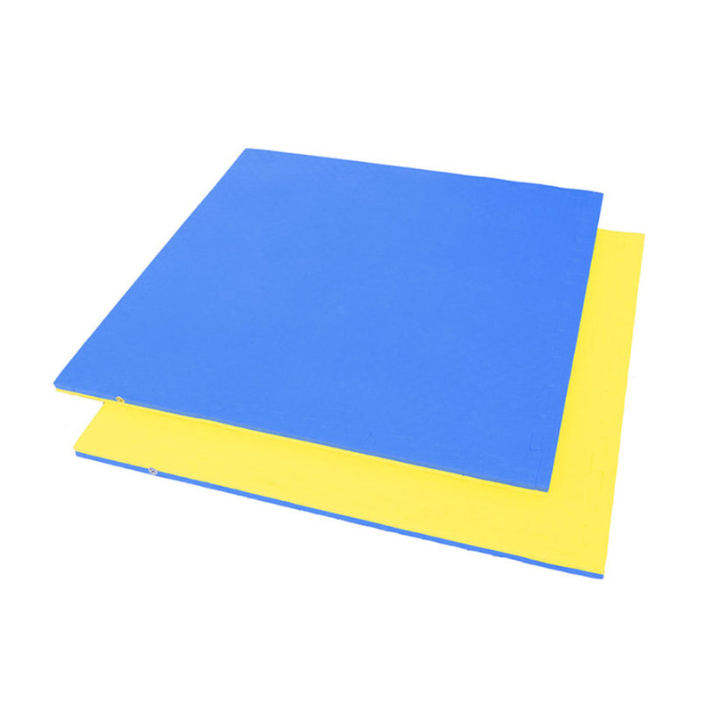 1 Piece Puzzle Mat Interlocking Blue/Yellow Gym Flooring 3 cm thick 1M x 1M