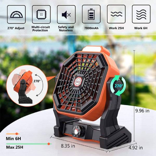 Portable Camping Fan with LED Lights USB Rechargeable