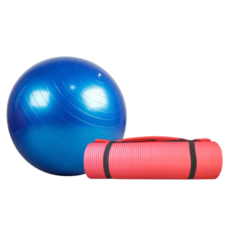 Red Fitness Exercise Mat 1.5 cm & Blue Gym Ball