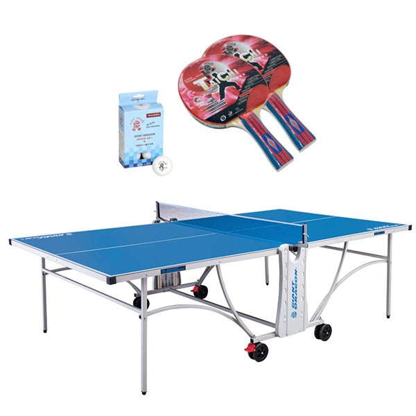 Giant Dragon Outdoor Table Tennis Table + 2 Giant Dragon Tai Chi 3 Star Rackets and 6 Giant Dragon Silver