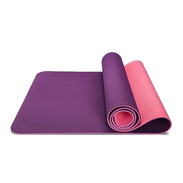 Yoga Mat Exercise Fitness TPE Eco Friendly Non Slip Dual Layer Purple / Pink  0.6 cm With Handle Strap
