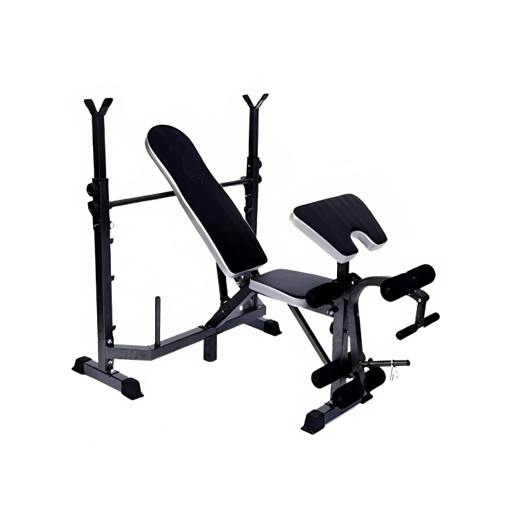 BodyFit Weight Lifting Adjustable Bench Black Silver + Weider Abs Crunch Trainer