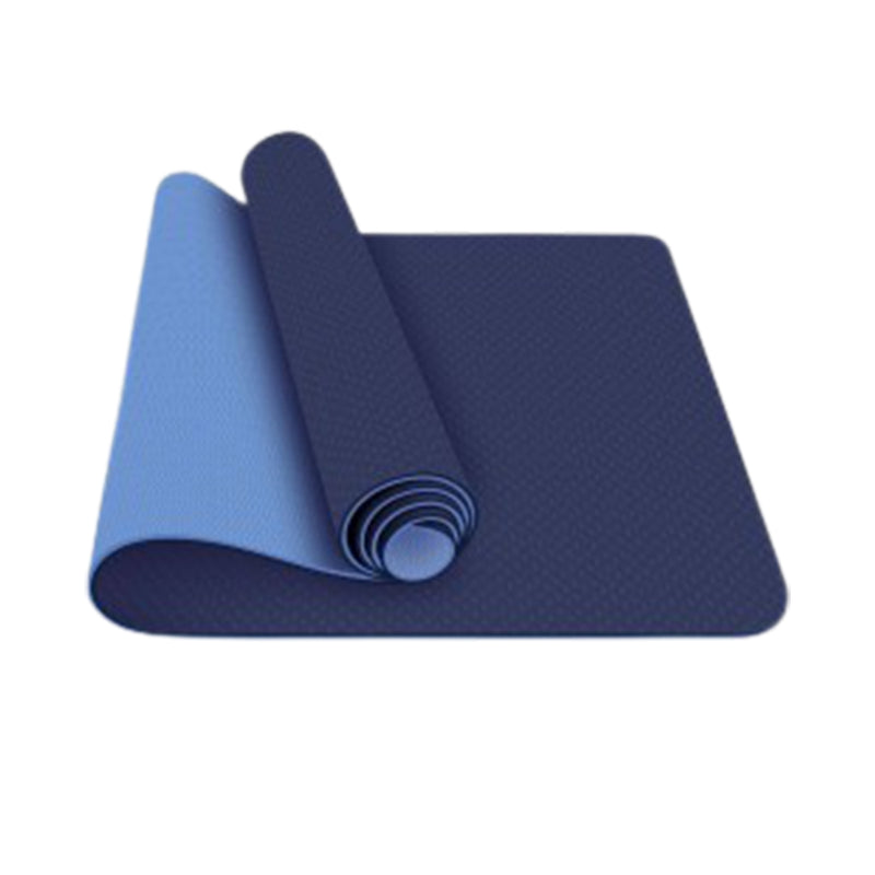Yoga Mat Exercise Fitness TPE Eco Friendly Non Slip Dual Layer Blue 0.6 cm With Handle Strap