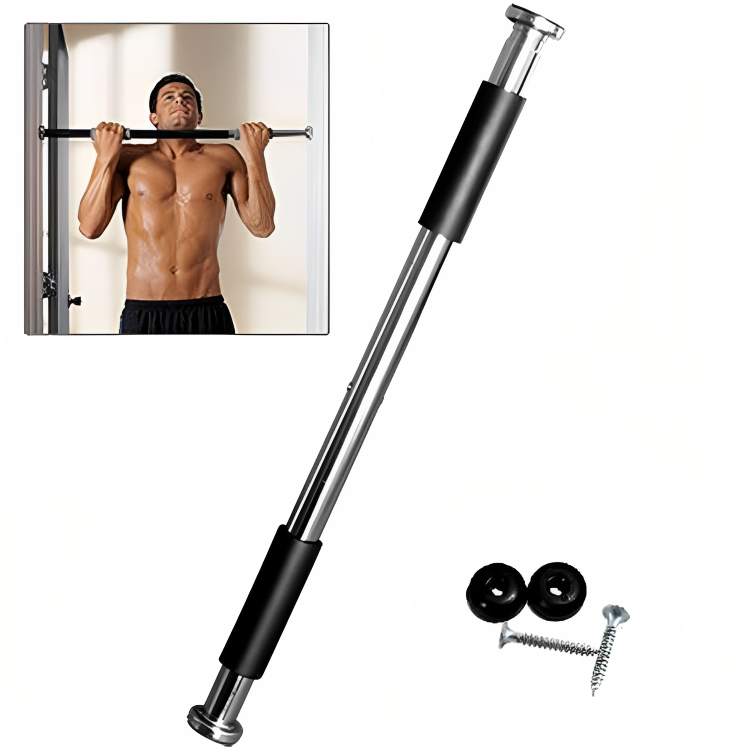 Door Gym / Pull up  Bar - Silver with Black Handle - Adjustable 100 cm