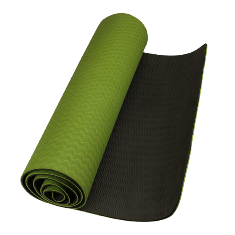 Yoga Mat Exercise Fitness TPE Eco Friendly Non Slip Dual Layer Dark Green 0.6 cm With Handle Strap