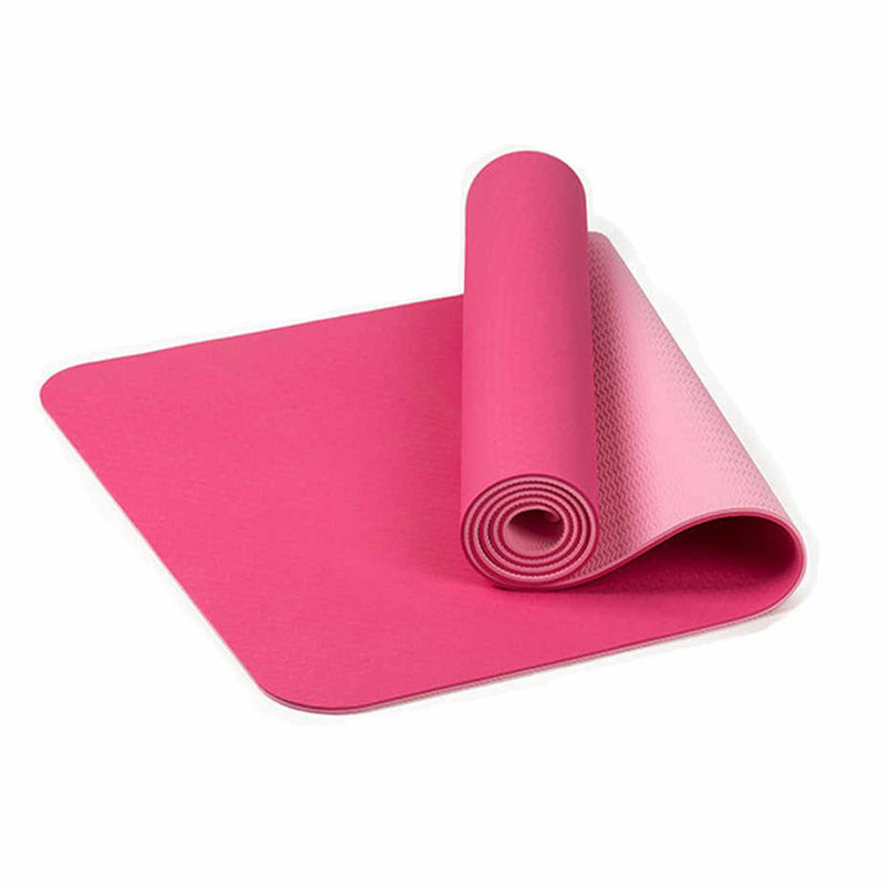 Yoga Mat Exercise Fitness TPE Eco Friendly Non Slip Dual Layer Pink 0.6 cm With Handle Strap